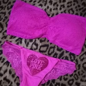 Neon pink lace bandeau/VS Pink panty set
